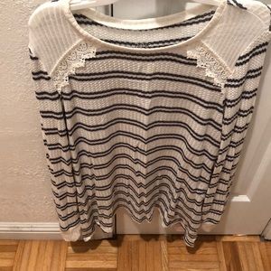 Knit beige and blue strips sweater top